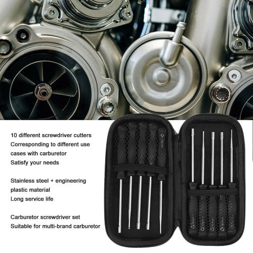 Bigking Carburetor Driver, 10-Piece Carburetor Adjustment Tool Kit, Stainless Steel + Engineering Plastic with Storage Box, Suitable for Most Small 2-