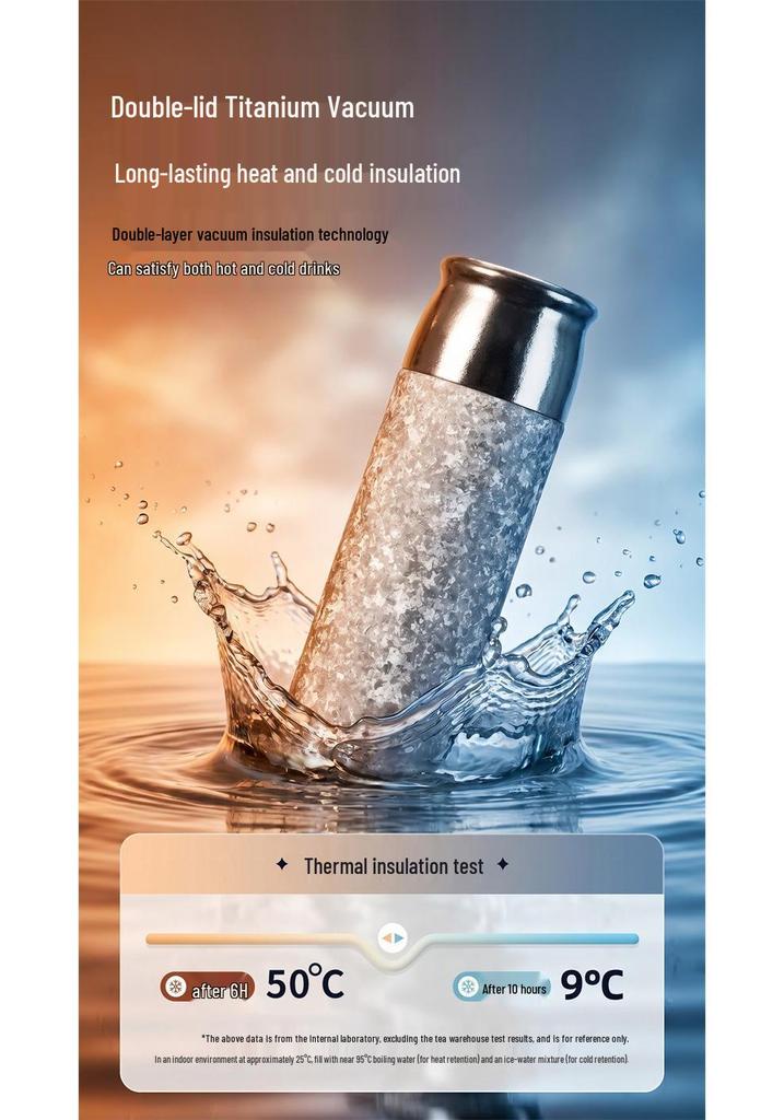 Pure Titanium Insulated Cup with Magnetic Lid - Antibacterial Tea & Water Separation, Direct Lift, Gift Box Packaging for Business or Health Use.
