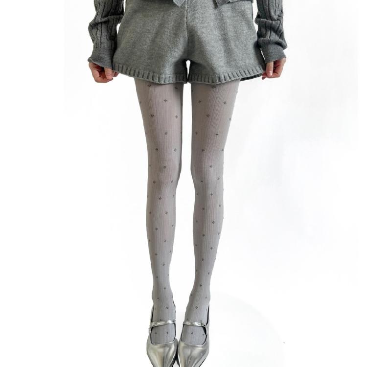 Women's Ribbed Cotton Tights with Flower Pattern High Elasticity Warmth Semi Opaque Pantyhose Slimming Leggings Hosiery