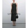 MD Spring/Summer New Arrival Elegant Elegance Minimalist Linen Mid-Length Sling Dress Black Dress 6631586
