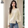Women's Round Neck Knit Sweater with Slit Hem