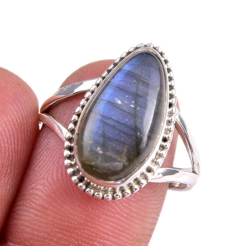 

Natural Labradorite Gemstone 925 Solid Sterling Silver Jewelry Ring Size 9 C3S25