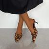 Fashion Women's Medium Heel Slippers Leopord Pointed Toe Thin Heels Shoes Women Dress Cover Toe Fashion Sexy Summer Zapatillas De Mujer