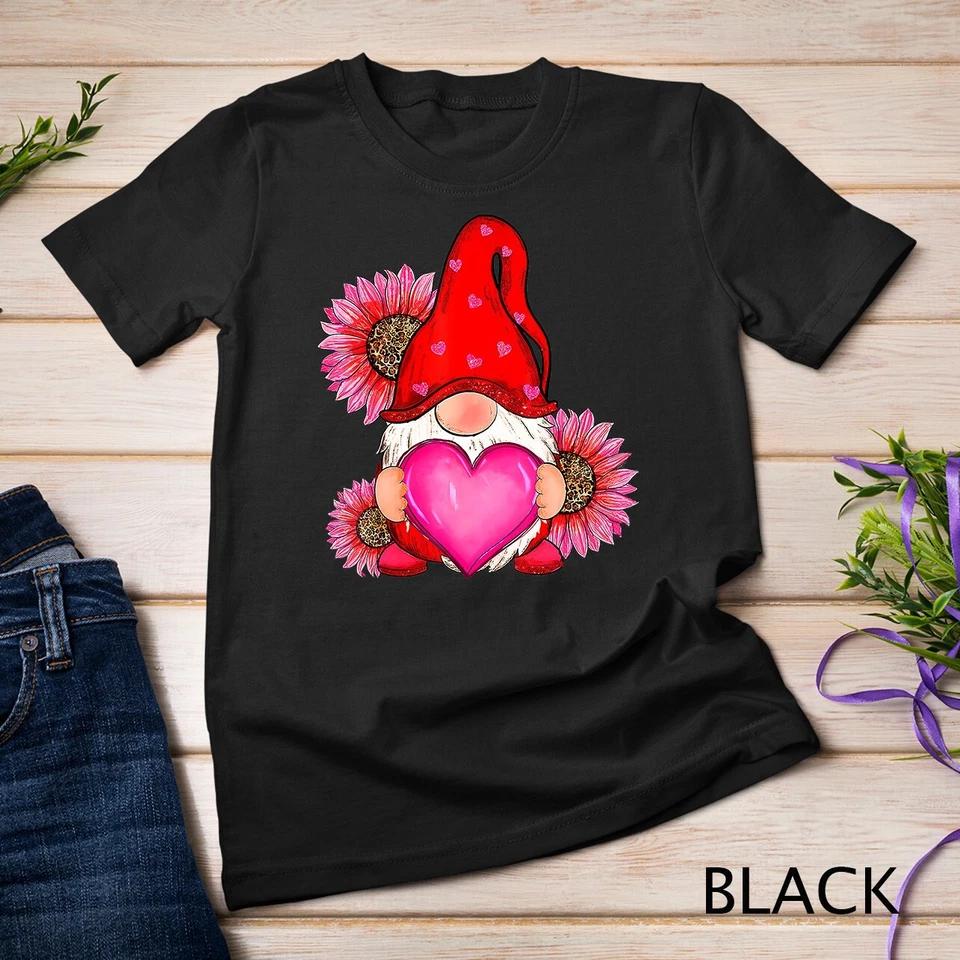 Happy Valentine s Day Gnome with Leopard Sunflower Valentine Unisex T-shirt 2 4XL