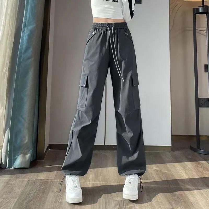 

Women s Summer High-Waisted Multi-Pocket Wide Leg Work Pants Extra Large серый