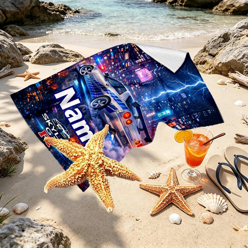 Custom Name Personalized Skyline GT Print Beach Towel, for Trip Camping Beach Party Home Decor, Birthday Gift for Family & Friends