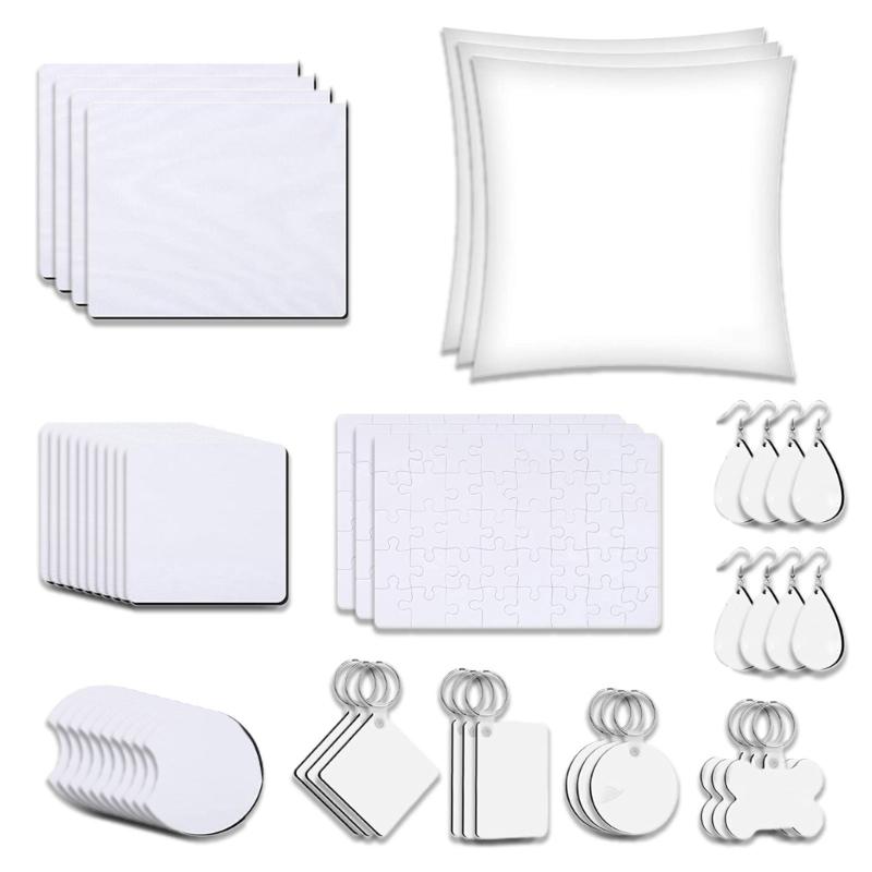 

50Pcs Sublimation Blanks Products Set,DIY Sublimation Blanks for Car Coaster,Mouse Pad,Pillow Covers,Painting Projects 1