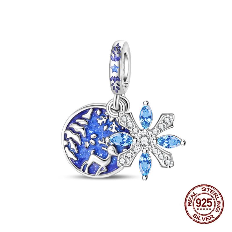 Original 925 Silver Charms Beads Winter Snowflake Snowman Igloo Penguin Pendants Fit Bracelet Charms Women Jewelry Gift