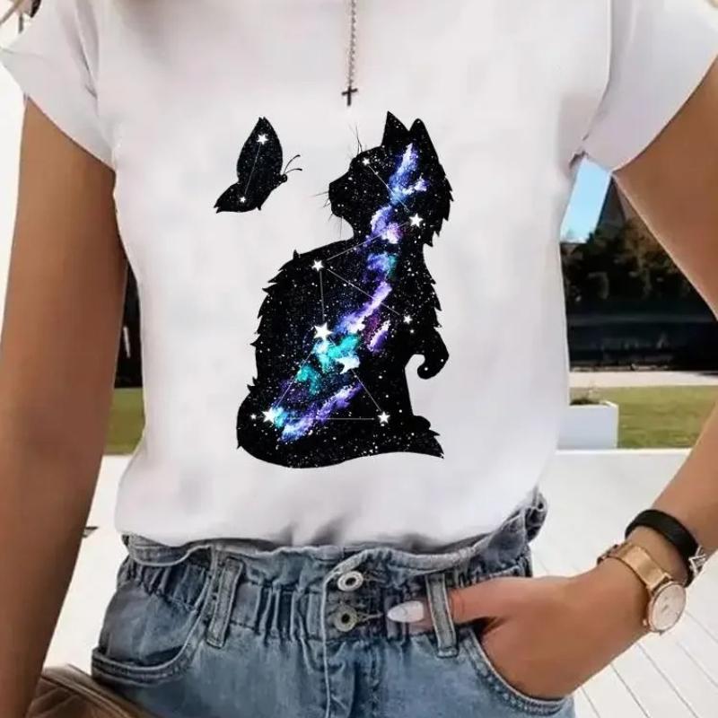 Short Sleeve Print Clothes Women Spring Summer FeUnisex Tee Fashion Cat Love Sweet Valentine Shirt Lady Graphic Tshirt Clothing