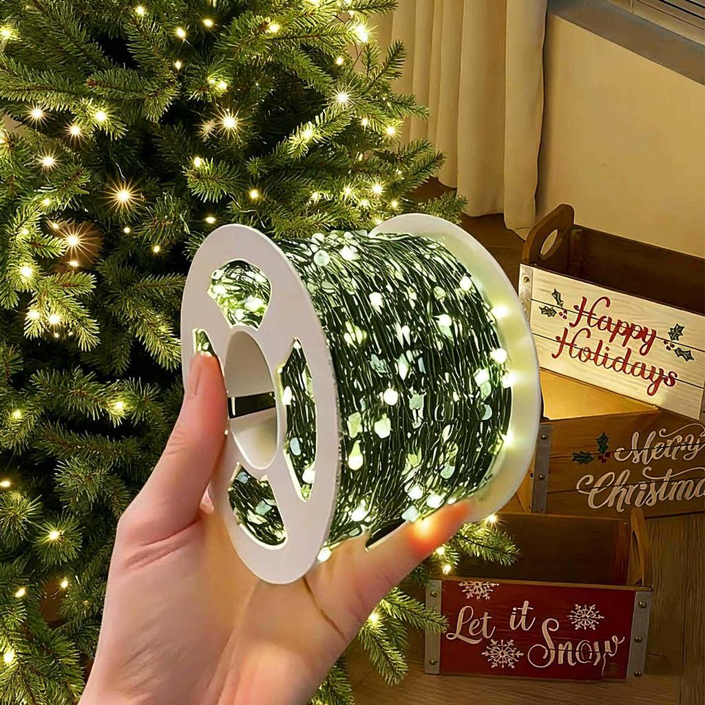 Dark Green Solar LED Christmas Tree Decoration Lights - Copper Wire, Waterproof, Flashing Outdoor Atmosphere String Lights