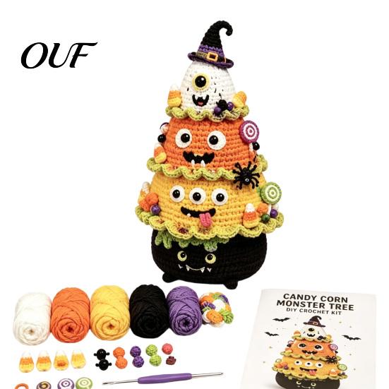 Black Cat Moon Tree Yarn Craft Halloween Crochet Pack, DIY Kit with Hooks And Step Cute Monster Set by Guide, Creative Handmade Knitting Supplies for
