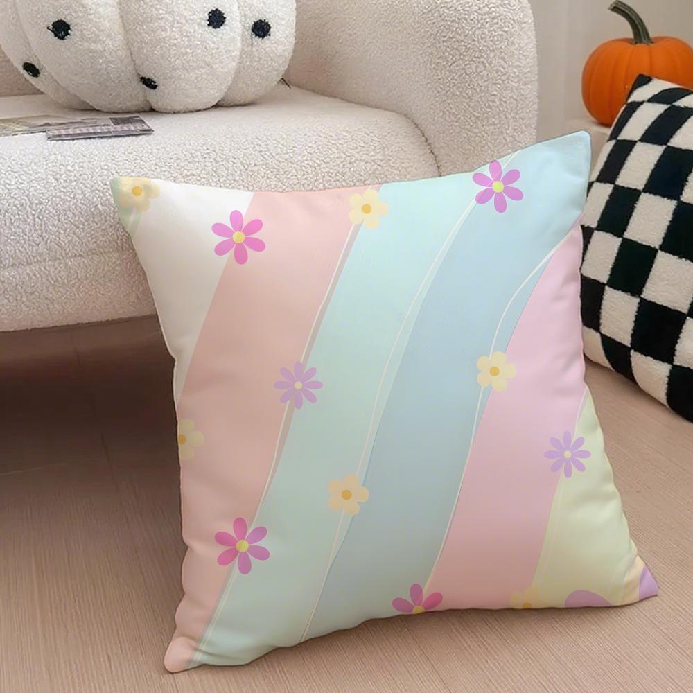 Pastel Rainbow Gradient Design Cushion Cover Throw Pillow Cover Hidden Button Durable Polyester Chair Cushion