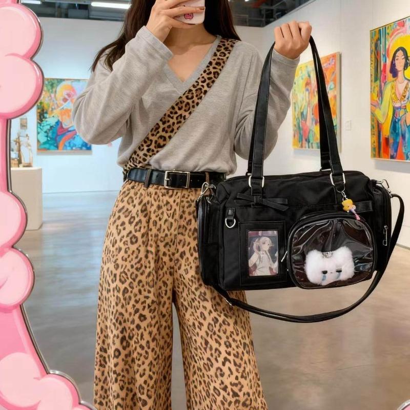 Y2K Bow Ita Shoulder Bags Sweet Girl Transparent Bag Large Capacity Comic Exhibition Crossbody Bag Cute DIY Display Handbags