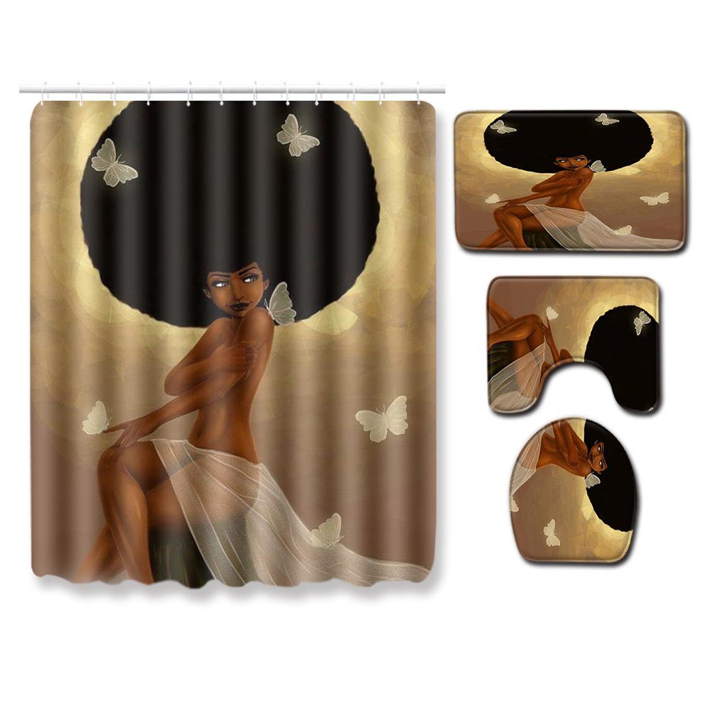 Printed Woman'S Head Pattern Bathroom Floor Mat Shower Curtain Carpet Combination E-Commerce