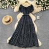 French gentle wind red floral dress women's summer lotus leaf edge waist thin A word temperament long dress