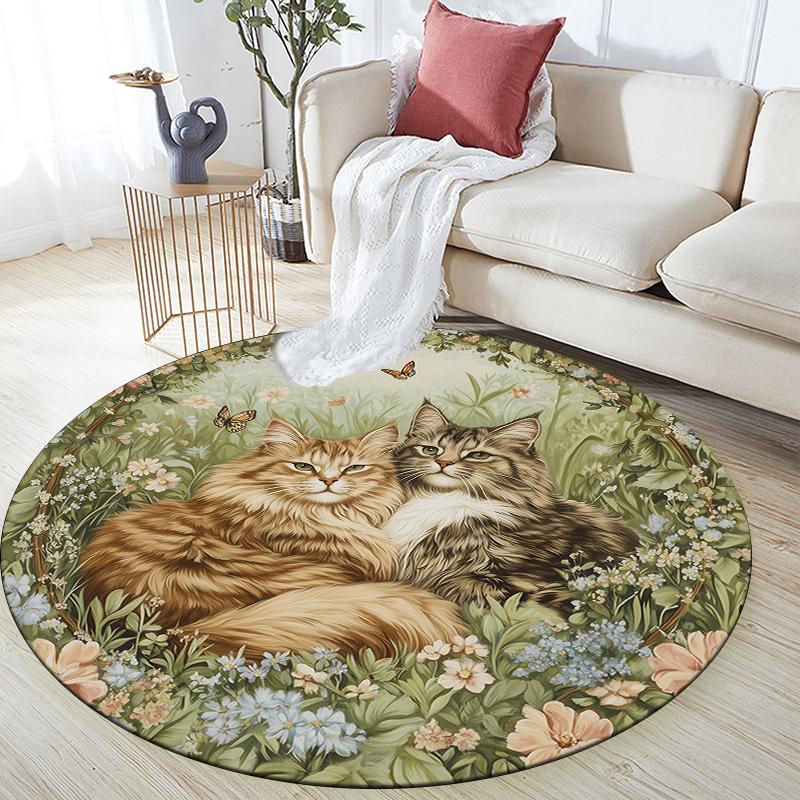 

Maine Coon and Grass pattern round rug,Carpet Rug for Living Room Bedroom Playroom ,Non-slip Floor Mat,Holiday Gifts and Birthday Gifts. 80cmx80cm
