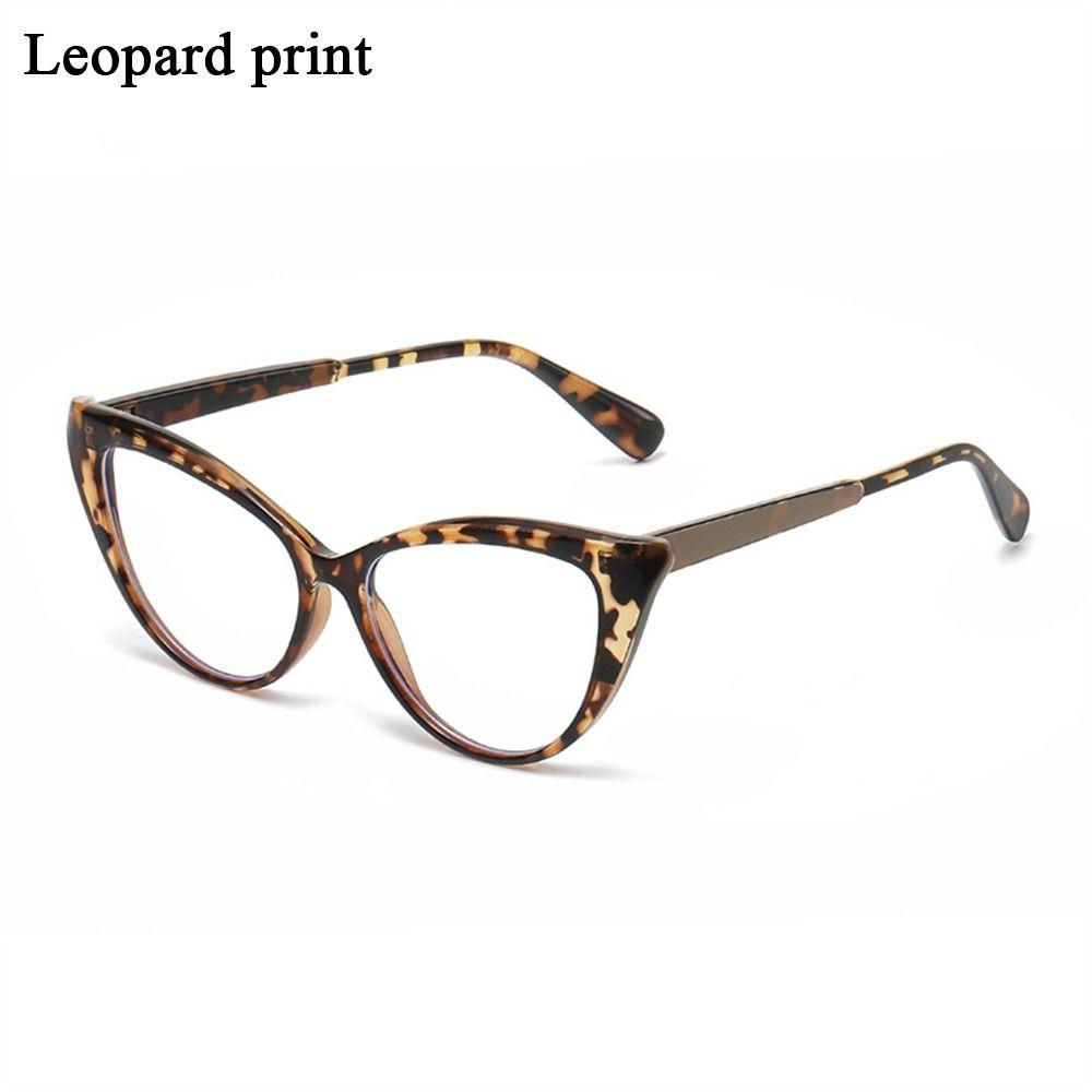 Fashion Cat Eye Design Leopard Print Women Anti-Blue Light Glasses Big Frame Transparent Lens Vision Care Computer Eyeglasses