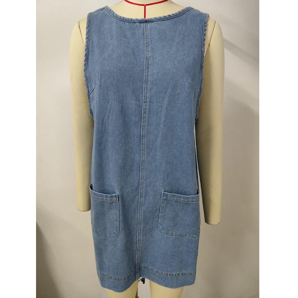 Gilets Robes en Jean Denim pour Femmes Sans Manches Épaules Dénudées Dos Nu Décontracté Robe Débardeur Avec Poches
