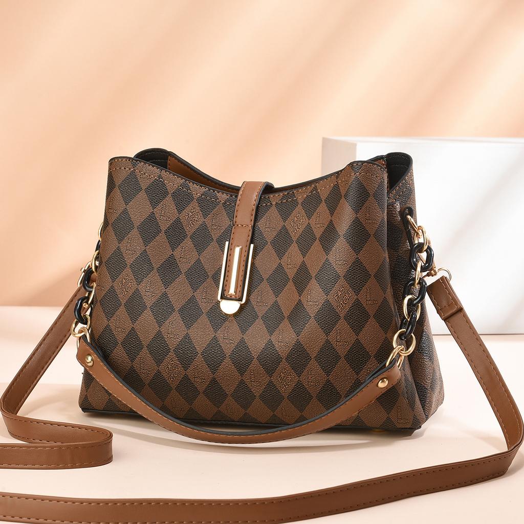 Women's Bag European and American Retro Checkerboard Shoulder Bag Women's Large-capacity Bag Plaid Bucket Bag