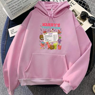 Harrys Fruit Stand Milk Design Hoodies Cartoon Graphic Print Casual Warm Sweatshirts for Women Long Sleeve Comfortable