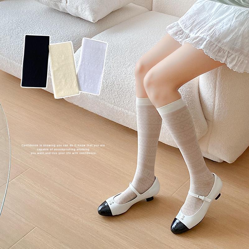 

Women s Spring and Summer Thin Horizontal School Style Long Calf Stockings 1 pair чорний
