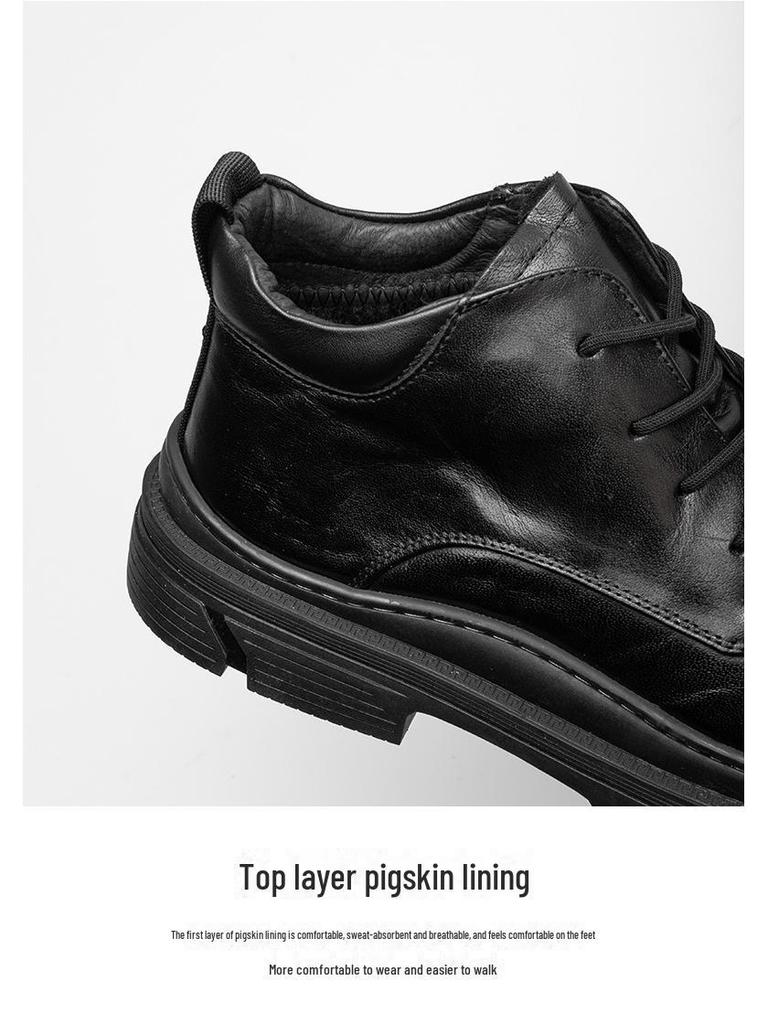 Męskie buty Martin ze skóry naturalnej w stylu brytyjskim - Casualowe, Modne, Wysokie, Wszechstronne, Oddychające, Modne buty na grubej podeszwie