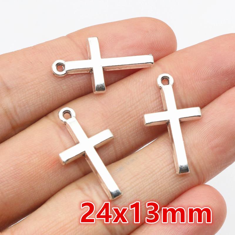 40pcs Charms Hollow Lovely Cross 17x10mm Bronze Antique Silver Color Pendants DIY Making Findings Handmade Tibetan Jewelry