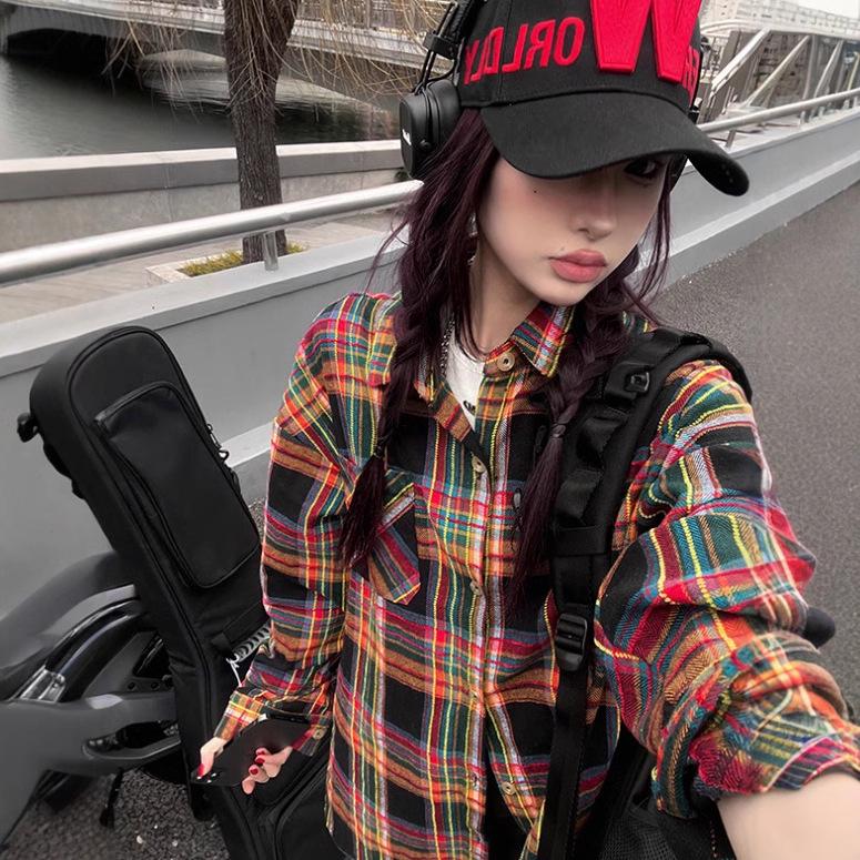 

Women s High Street Plaid Retro Jacket - Long Sleeve Trendy Shirt for Spring & Autumn XXL
