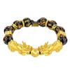 Men's Natural Obsidian Double Pixiu Elastic Bracelet with Alloy Beads