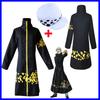 Anime One Piece Pirát Trafalgar D. Cosplay kostým Zákon o vodě Černý plášť Klobouk Kalhoty Dlouhá bunda do větru Párty Karneval Pánský oblek