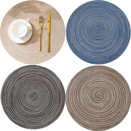 7 Inch Round Braided Placemats Set of 4,Coffee Mat,Table Mats,Washable Heat Resistant Cotton Polyester Circle Place Mats for Kitchen Dinner Party