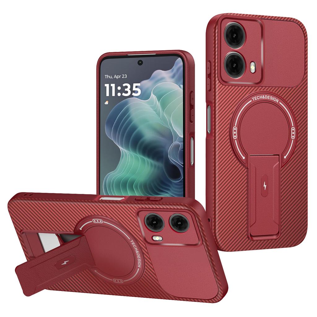For Motorola Moto G35 5G Case Carbon Fiber Texture PC + TPU Phone Cover with Kickstand