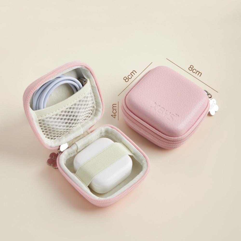 

Hard Case Data Cable Storage Bag Leather U Disk Organizer New Organizer Bag Travel Pink 1