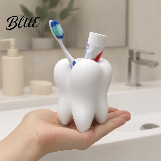 Tooth Shape Holder Toothbrush Holder, 3D Printed Storage Organizer, Wide No Burrs Pen Mouth Large Capacity for Bathroom Desk Organizer