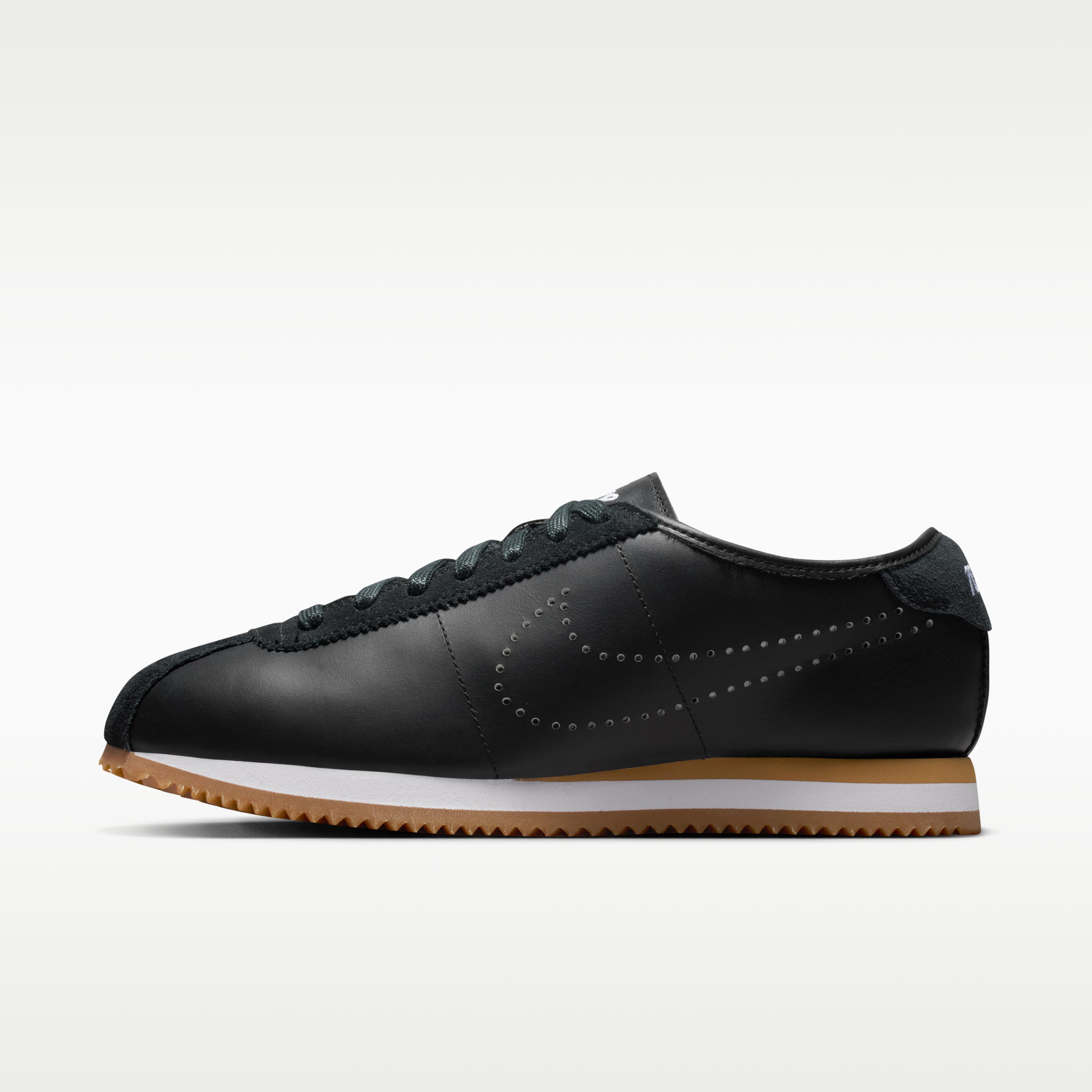 Nike Cortez Leather Black White Gum Perforated Swoosh (Women s) 35.5