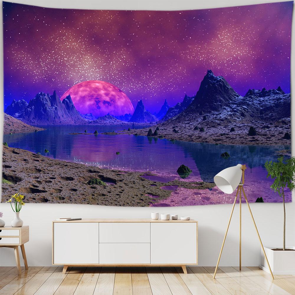 Beach Starry Tapestry Home Decor Living Room Natural Moon Sea Landscape Tapestry Fabric Hippie Wall Hanging Tapestry tapiz