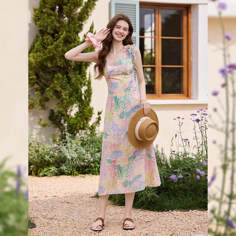 White Deer Language 2026 New Women s Elegant Floral Camisole Maxi Dress M