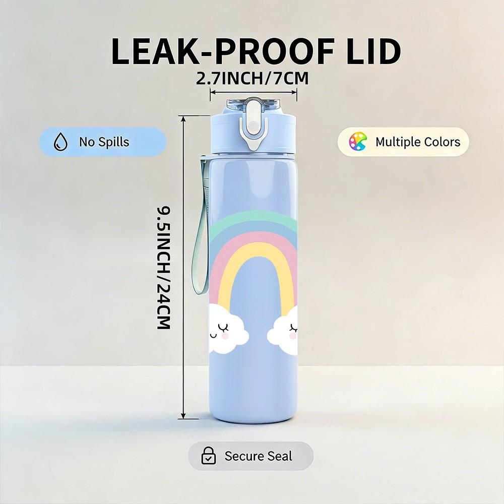 1PC Pastel Rainbow Cloud 750ml Color Plastic Sports Water Bottle Leakproof Flip Straw Lid Suitable for Sports Office Home Use