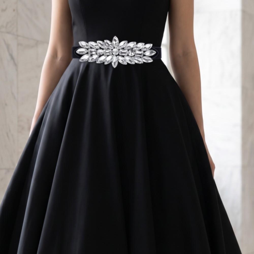 Large-Grain Elastic Waist Belt Shiny Waist Cincher Decorative Crystal Stretch Waist Belt Women