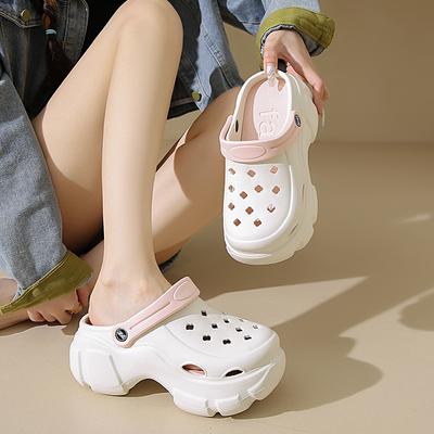 Fashion Solid Color Slippers Womens Summer Outer Wear Versatile Thick-Soled Heightening Hole Shoes Soft-Soled Comfortable Sandals Women
