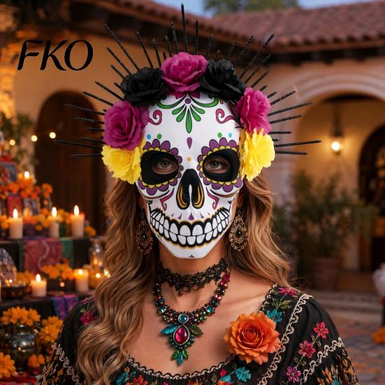 Tag der Toten Maske Mardi Gras Maske, Venezianische Party Zuckerschädel Maskenballmasken für Halloween Cosplay Mexikanische Rose