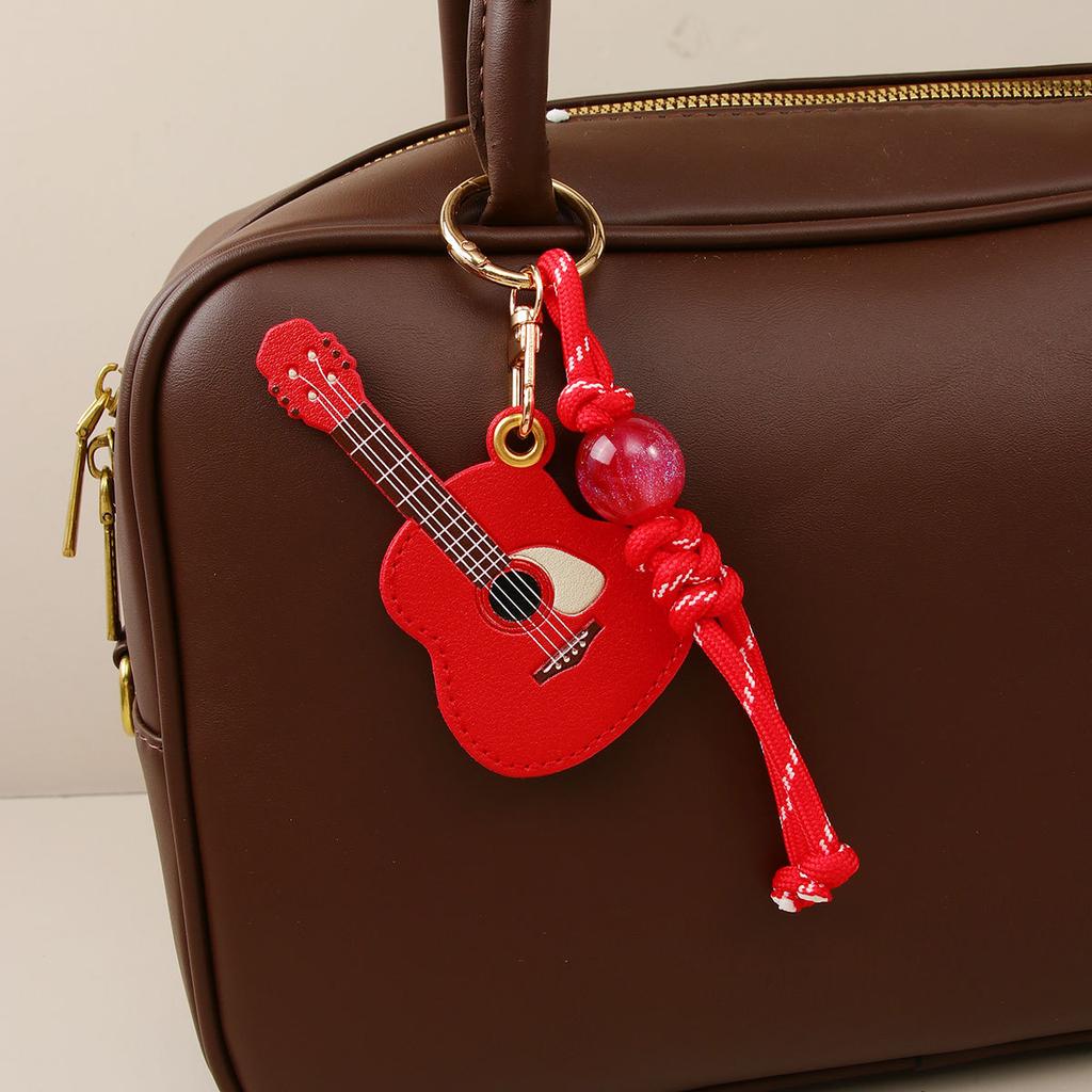 New Creative PU Guitar Pendant Access Card Bag Accessories Beaded Keychain Small Gifts Car Hanging Accessories