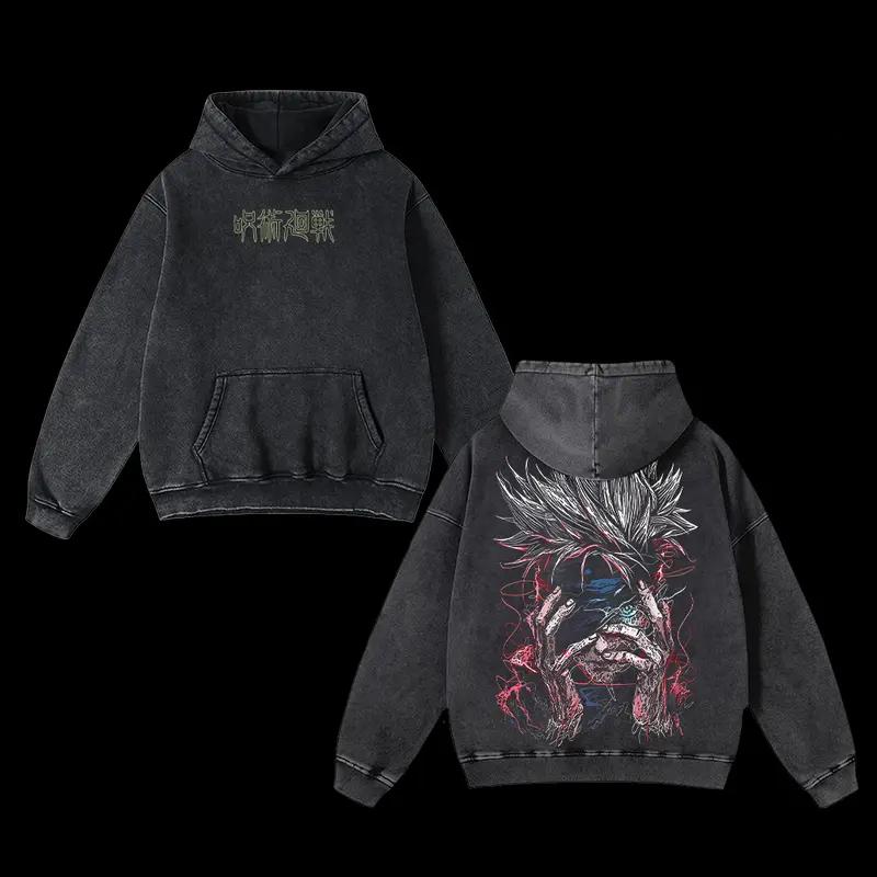 

Горячее Аниме Магическая Битва Годжо Сатору Принт Худи Мужские Женские Хлопковые Толстовки Ретро Выстиранная Толстовка Харадзюку Повседневная Уличная Одежда XXL