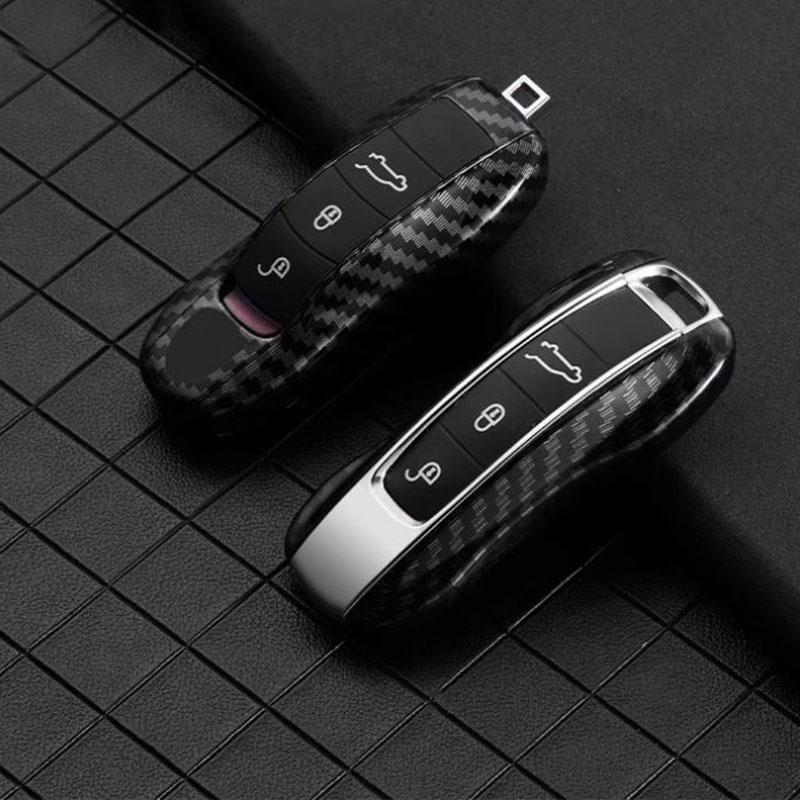 Carbon Fiber Design Car Key Case For Porsche Boxster Cayman Panamera 718 Cayenne 911 Macan Taycan Car Key Protection Cover