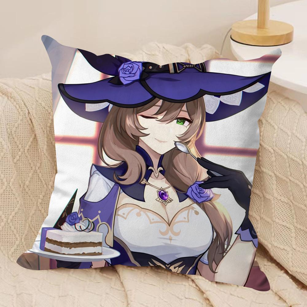 Lisa Cute Genshin Impact Cushion Cover Silky Short Plush Invisible Zipper Dustproof Sofa Pillow Case For Home Decor