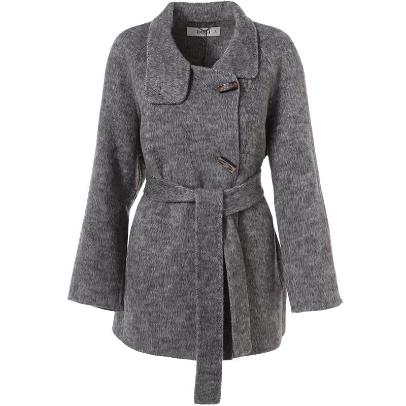 

Betu Women s Winter Stand Collar Wool Blend Double-Faced Belted Overcoat L