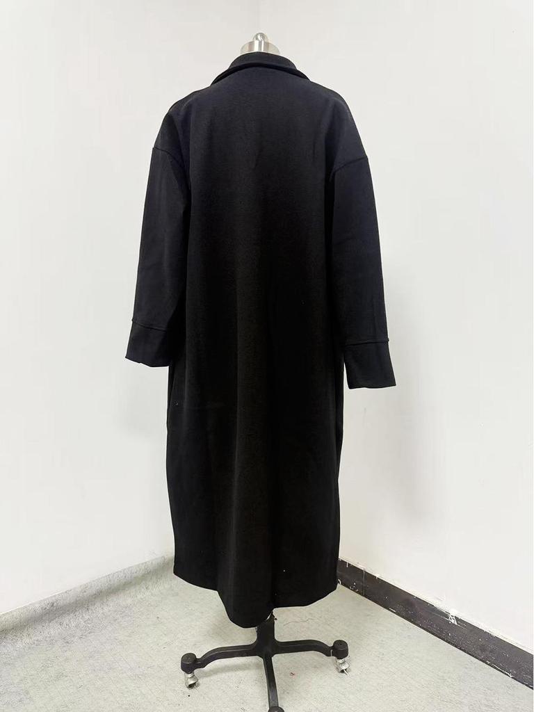 Spring 2025 European & American Women's Casual Long Solid Color Woolen Coat