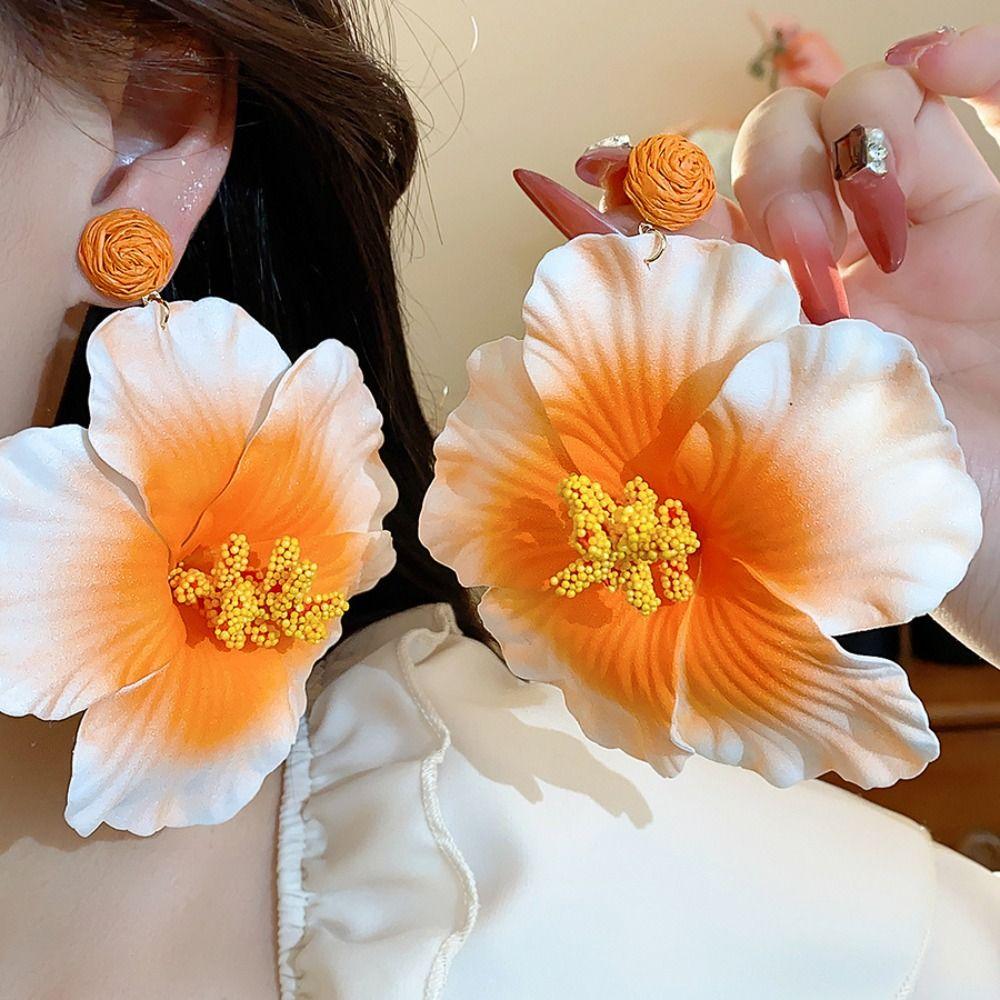 Silver Needle Simulated Flower Drop Earrings Zinc Zinc Alloy Lafite Grass Earrings Flower Earrings  Women