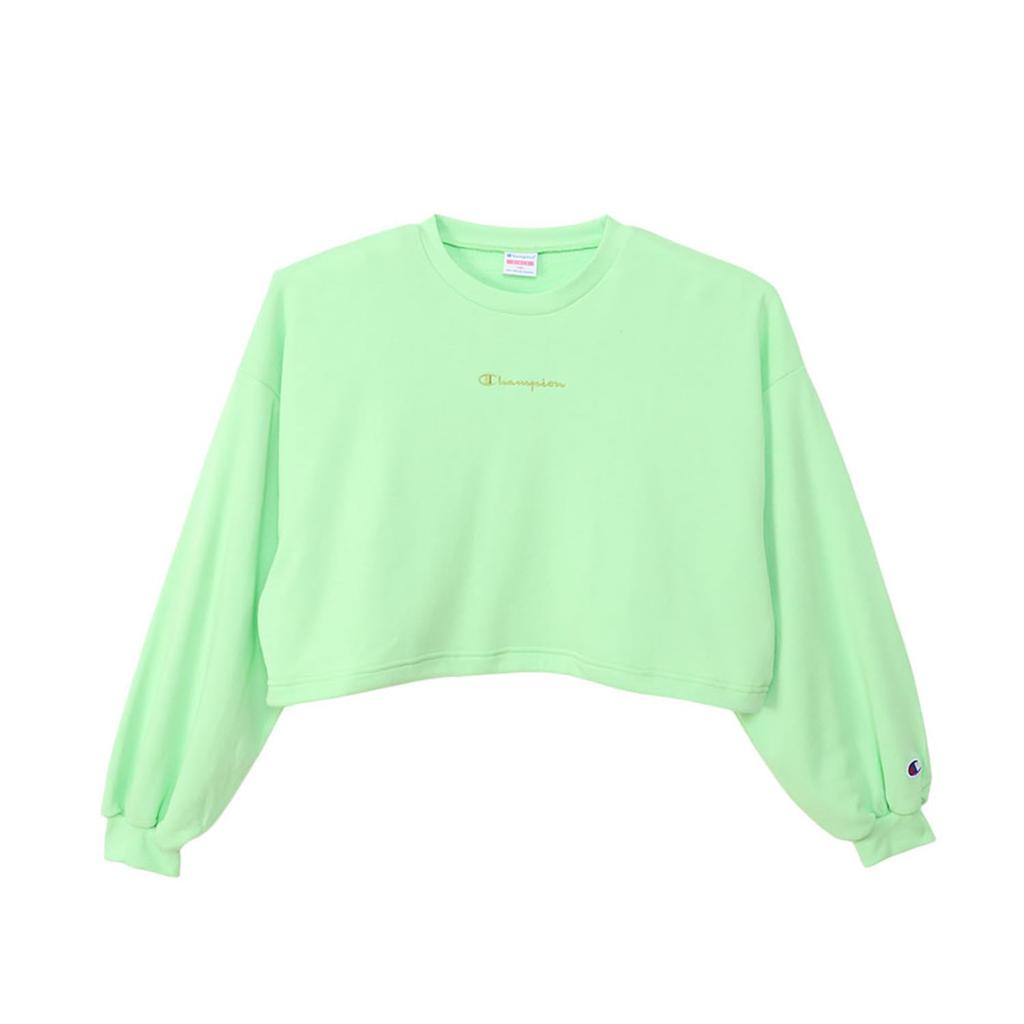 Champion Long Sleeve Crew Neck Sweatshirt with Script Loose Light Green Kids' Logo, Fit, (CK-Z003)