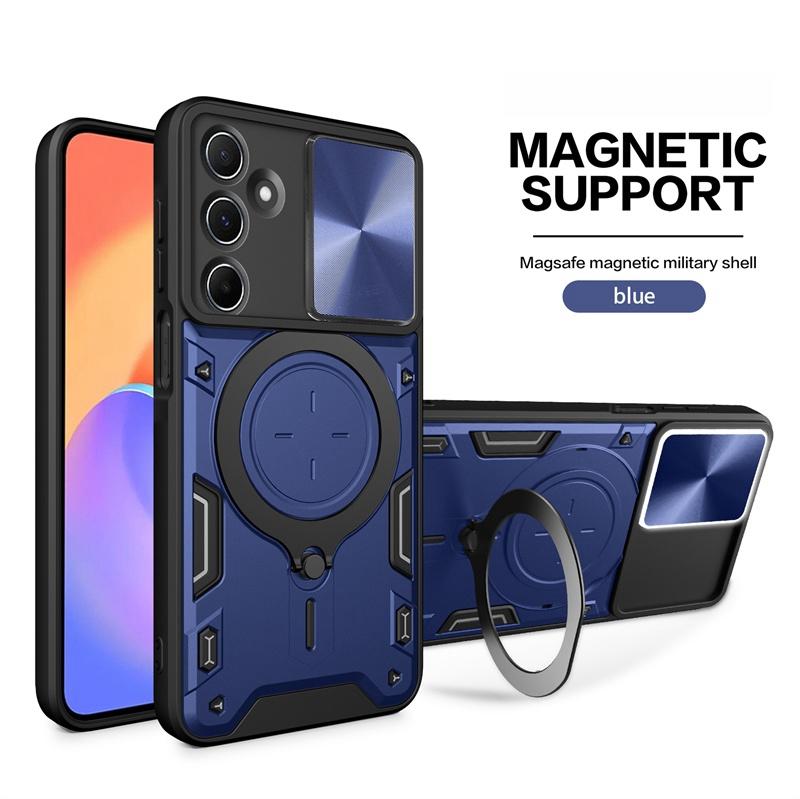 For Ssmsung Galaxy M15 M35 M55 5G Case Slide Lens Protect Armor Phone Case For Samsung M 15 35 55 Magnetic Ring Stand Back Cover
